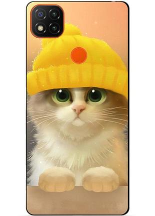 Чехол силиконовый бампер для xiaomi redmi 9c с рисунком котик в шапке