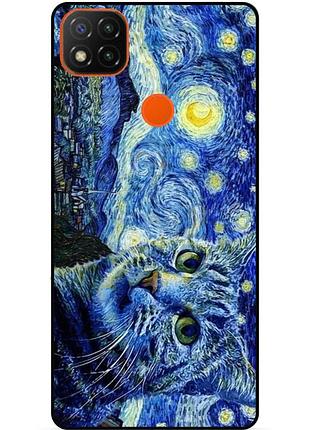 Силіконовий бампер чохол для xiaomi redmi 9c з малюнком кішка зіркова ніч ван гог