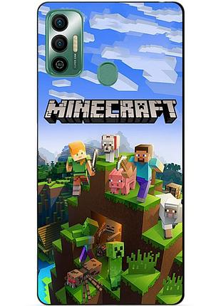 Силиконовый бампер чехол для tecno spark 7 с рисунком minecraft