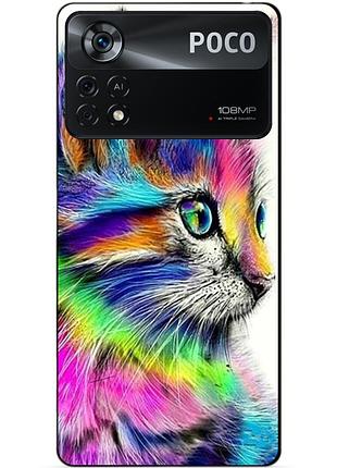 Силиконовый бампер чехол для xiaomi poco x4 pro 5g с рисунком акварельный кот