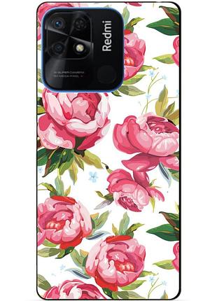 Силиконовый бампер чехол для xiaomi redmi 10c с рисунком пионы