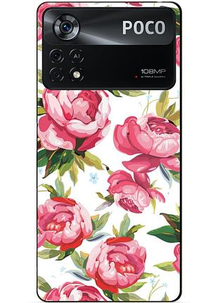 Силиконовый бампер чехол для xiaomi poco x4 pro 5g с рисунком пионы