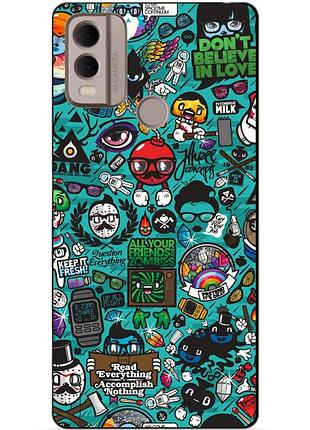 Силиконовый чехол бампер для nokia c22 с рисунком стикеры
