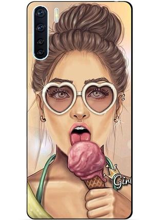 Силиконовый бампер чехол для oppo a91 с рисунком мороженое