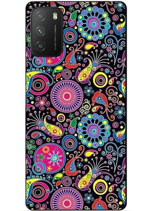 Силиконовый бампер чехол для xiaomi poco m3 с рисунком восточные узоры