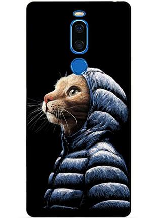 Силиконовый чехол для meizu x8 с рисунком кот в куртке
