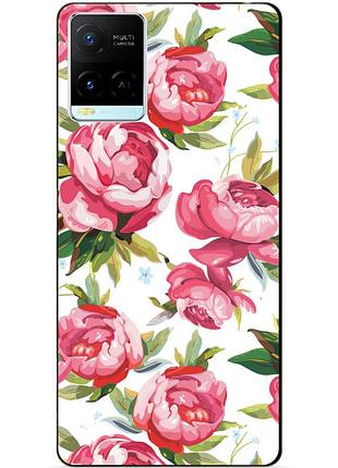Силиконовый бампер чехол для vivo y21 / y33s с рисунком пионы