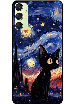 Чехол силиконовый бампер для samsung m52 с рисунком котик звездная ночь ван гог