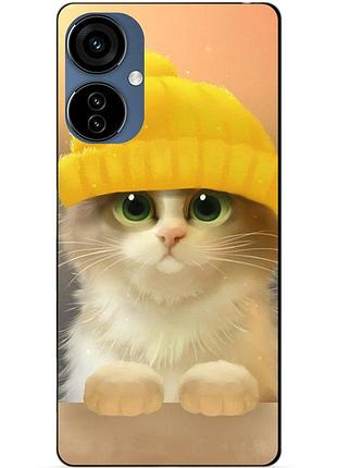 Силіконовий чохол бампер для tecno camon 19 neo з малюнком котик у шапці
