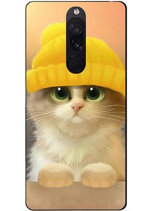 Силиконовый бампер чехол для xiaomi redmi 8 с рисунком котик в шапке