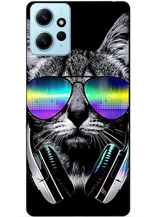 Силіконовий бампер чохол для xiaomi redmi note 12 з малюнком кіт в окулярах