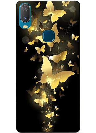 Силиконовый бампер чехол для vivo y11 с рисунком золотые бабочки