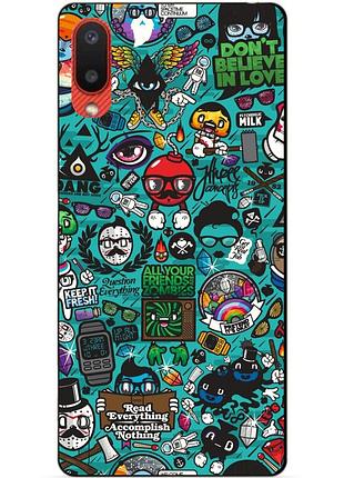 Силиконовый бампер чехол для samsung a02 galaxy a022 с рисунком стикеры
