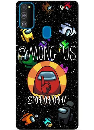 Силиконовый бампер чехол для samsung m21 с рисунком among us