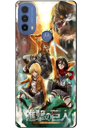 Силиконовый чехол бампер для motorola moto e20 с рисунком атака на титанов attack on titan