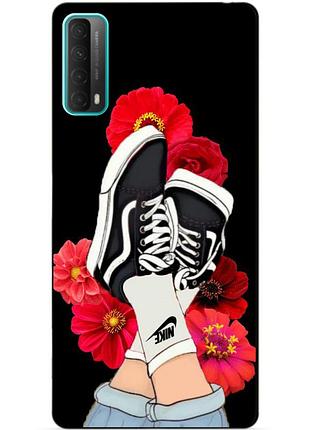 Силиконовый бампер чехол для huawei p smart 2021 с рисунком кеды