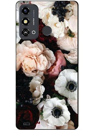 Силиконовый чехол бампер для zte blade a53 с рисунком маки цветы
