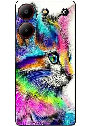 Чехол силиконовый бампер для zte blade a54 с рисунком акварельный кот