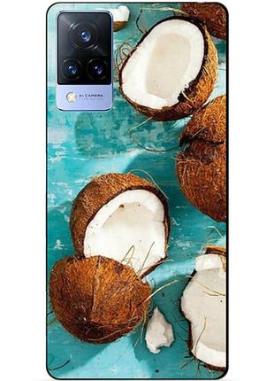 Силиконовый бампер чехол для vivo v21 с рисунком кокосы