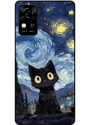 Силіконовий бампер чохол для zte blade a31 з малюнком котик ван гог зіркова ніч