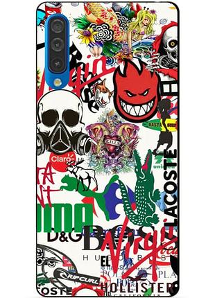Силиконовый бампер чехол для samsung a50 2019 galaxy a505f с рисунком стикеры puma