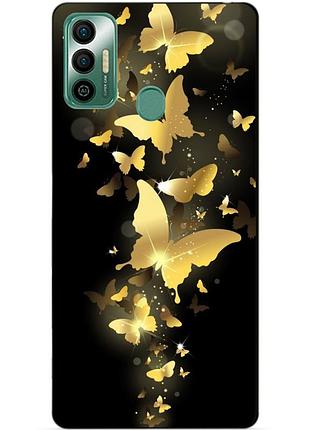 Силіконовий бампер чохол для tecno spark 7 з малюнком золоті метелики