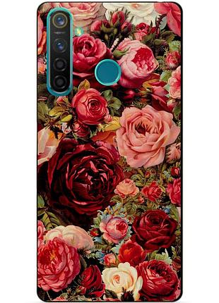 Силиконовый чехол бампер для realme 5 pro с рисунком красные розы