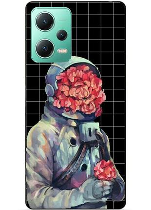 Силіконовий чохол бампер для xiaomi redmi note 12 5g з малюнком скафандр квіти
