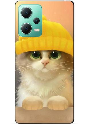 Силіконовий чохол бампер для xiaomi redmi note 12 5g з малюнком котик у шапці
