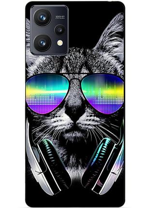 Силиконовый чехол бампер для realme 9 / 9 pro plus с рисунком кот в очках