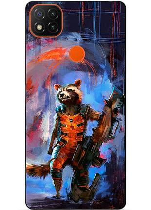 Чехол силиконовый бампер для xiaomi redmi 9c с рисунком енот ракета стражи галактики