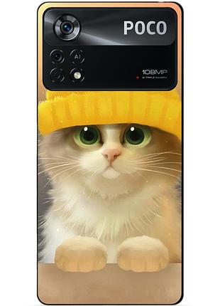 Силіконовий бампер чохол для xiaomi poco x4 pro 5g з малюнком котик у шапці