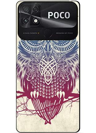 Силиконовый бампер чехол для xiaomi poco c40 с рисунком сова