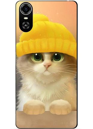 Силиконовый бампер чехол для zte blade a31 plus с рисунком котик в шапке