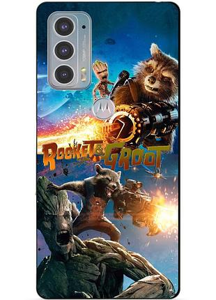 Силиконовый чехол бампер для motorola edge 20 rocket groot ракета грут стражи галактики