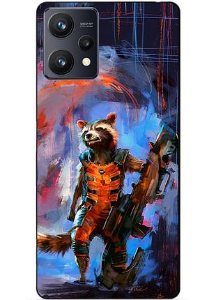 Силиконовый чехол бампер для realme 9 / 9 pro plus с рисунком енот ракета стражи галактики