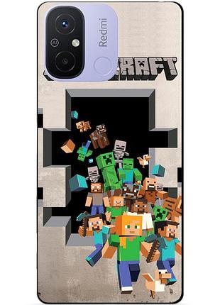 Силиконовый бампер чехол для xiaomi redmi 12c с картинкой майнкрафт minecraft
