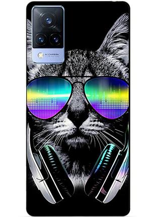 Силиконовый бампер чехол для vivo v21 с рисунком кот в очках