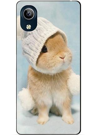 Силиконовый чехол бампер для vivo y1s с рисунком зайчик в шапке