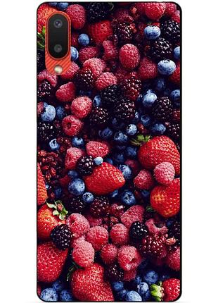Силиконовый бампер чехол для samsung a02 galaxy a022 с рисунком ягоды