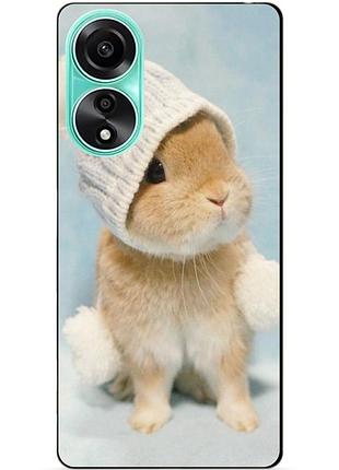 Силиконовый чехол бампер для oppo a78 с рисунком зайчик в шапке