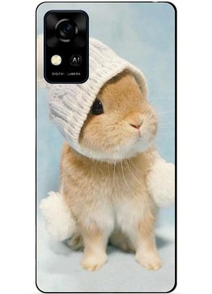 Силіконовий чохол бампер для zte blade a31 з малюнком зайчик у шапці