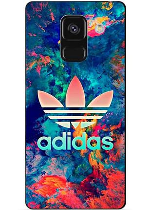 Чехол силиконовый бампер для samsung a8 plus с рисунком адидас