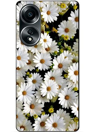 Силиконовый бампер чехол для oppo a58 с рисунком ромашки цветы