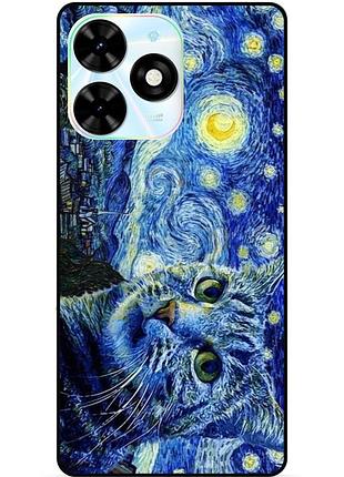 Чехол силиконовый бампер для infinix smart 8 plus (x6526) с рисунком кошечка звездная ночь ван гог