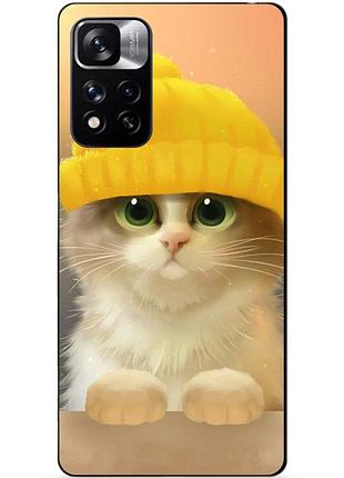 Силіконовий чохол бампер для xiaomi redmi note 11 pro plus 5g з малюнком котик у шапці