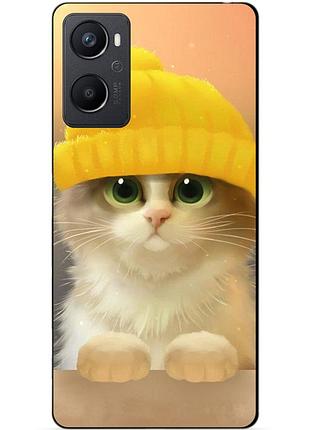 Силіконовий чохол бампер для oppo a96 з малюнком котик у шапці
