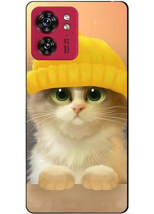 Силіконовий чохол бампер для motorola edge 40 з малюнком котик у шапці