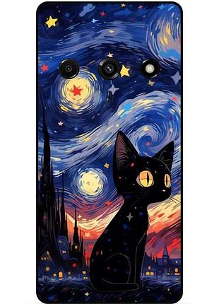 Чехол силиконовый бампер для xiaomi redmi a3 с рисунком котик звездная ночь ван гог