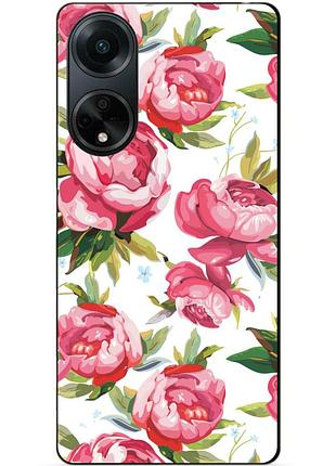 Силиконовый бампер чехол для oppo a98 с рисунком пионы цветы